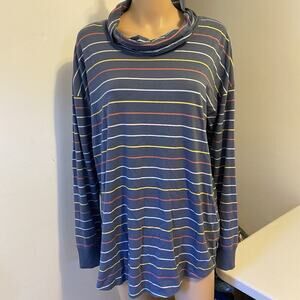 LL Bean Women L Regular Supima Cotton ModalBlend CowlNeck LongSleeve Strips Soft